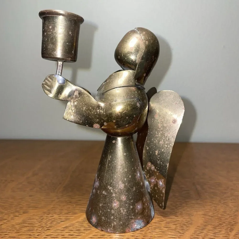 Vintage Brass and‎ Copper Angel Candlestick Holder 4